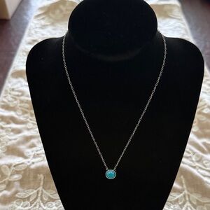 Touchstone Crystal Turquoise Round Pendant Necklace - Silver Chain